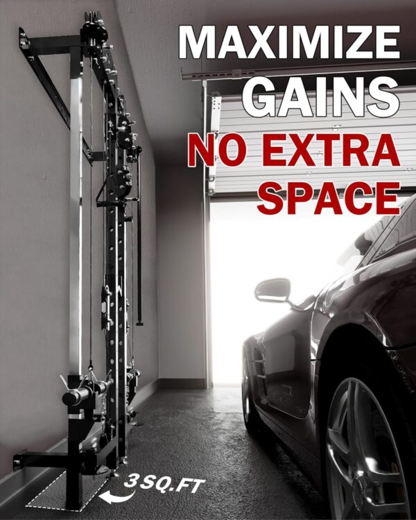 Mikolo Folding Squat Rack, Wall Mounted Power Rack with Cable Crossover Machine & LAT Pull Down, Functional Trainer with 5 Adjustable Function Modes, for Home Gym and Space Saving - Image 2
