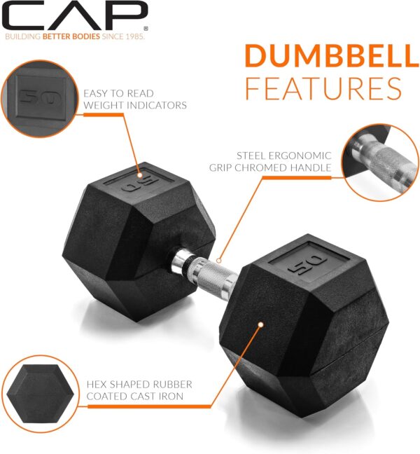 CAP Barbell 50 LB Coated Hex Dumbbell Weight, New Edition - Image 3