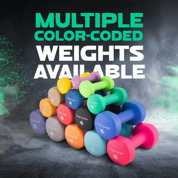 Yes4All Neoprene Coated Dumbbell Hand Weight Sets of 2 - Multiple Weight Options with 15 Colors, Anti-roll, Anti-Slip, Hexagon Shape - Image 4