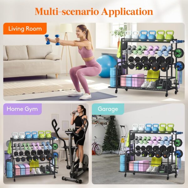 Lifewit Weight Rack for Home Gym, Dumbbell Rack, Kettlebell Rack, Yoga Mat Holder, Home Gym Storage with Wheels for Strength Training - Image 9
