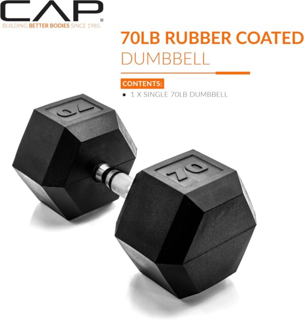 CAP Barbell 70 LB Coated Hex Dumbbell Weight, New Edition (SDRIS-70) - Image 2