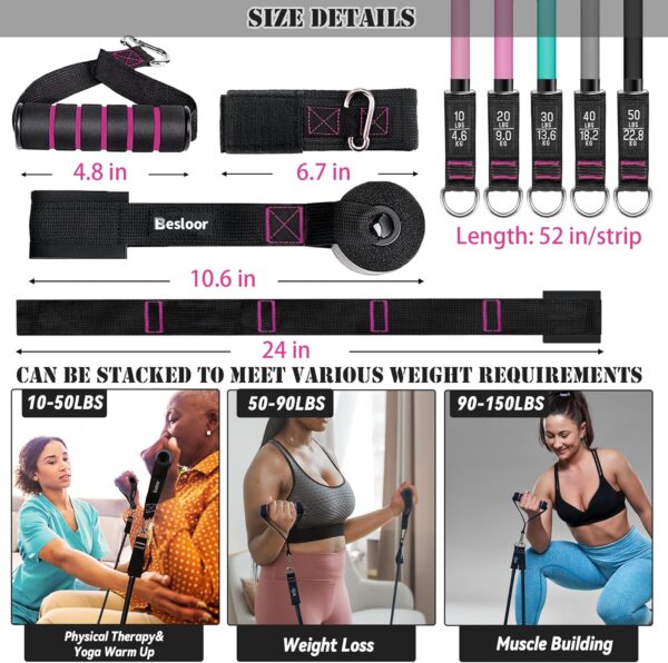 Resistance Band Set. Exercise Bands with Handles, Door Anchor and Ankle Strap. Home Gym, Supports Full-Body Workouts - with Fitness Poster and Video - Image 3