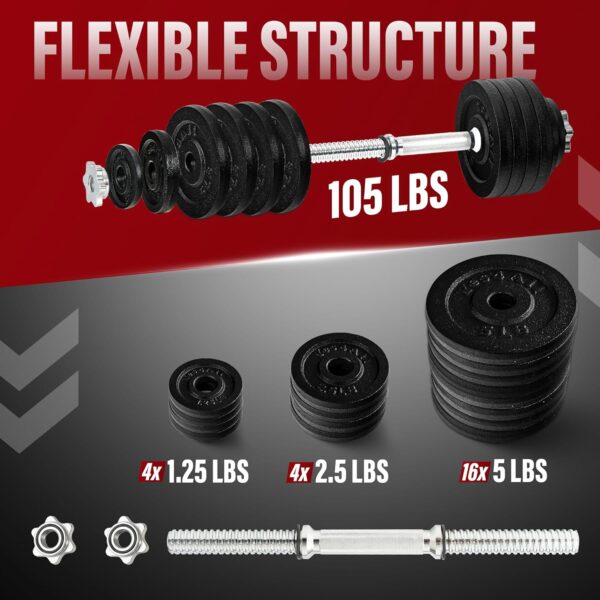 Yes4All Old School Adjustable Dumbbell Set with Weight Plates, Star Lock Collars/Connector, 40lbs to 200lbs Adjustable Weight Plates Set - Image 2