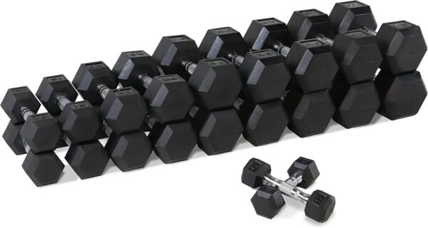 WF Athletic Supply Rubber Coated Hex Dumbbell Set, Multiple Choices Available - Dumbbells with Rack Stand and Mat, or Dumbbells Only (200/550/1200/2100/3000 LB) - Image 5