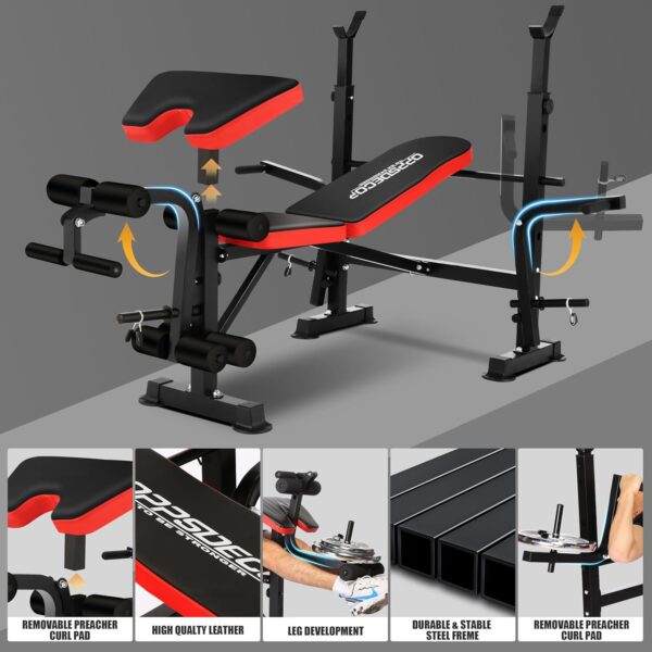 OPPSDECOR 660lbs 6 in 1 Weight Bench Set with Squat Rack Adjustable Workout Bench with Leg Developer Preacher Curl Rack Fitness Strength Training for Home Gym - Image 7