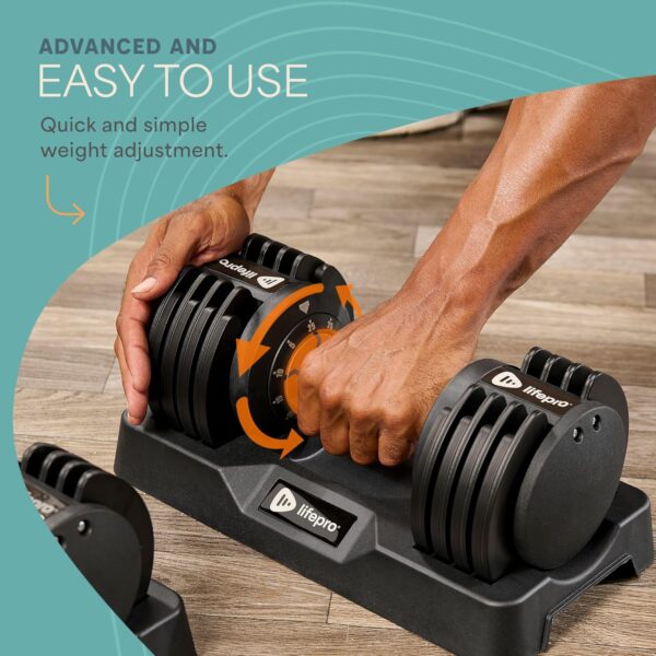 LifePro Adjustable Dumbbell Set/Single – 90lb, 25lb Dumbbells Set of 2, and Single piece - Quick Change Rotating Hand Weights for Women/Men at Home Gym Weight System, Ideal for Home Strength Training - Image 3