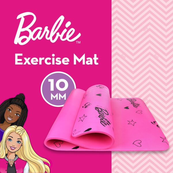 Barbie Love Out Loud Kids Yoga Mat Non Slip for Boys and Girls, All Purpose, PVC, Fitness and Workout Accessories, Pink, 10 mm - Image 2