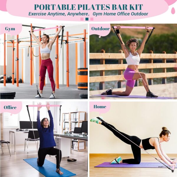 Pilates Bar Kit with Resistance Bands, Multifunctional Yoga Pilates Bar with Heavy-Duty Metal Adjustment Buckle, Portable Home Gym Pilates Resistance Bar Kit for Women Full Body Workouts - Image 7