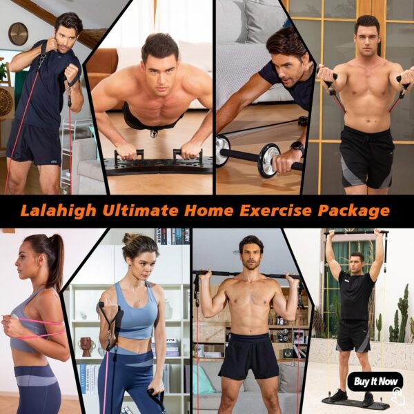 LALAHIGH Portable Home Gym System: Large Compact Push Up Board, Pilates Bar & 20 Fitness Accessories with Resistance Bands Ab Roller Wheel - Full Body Workout for Men and Women, Gift for Boyfriend - Image 2
