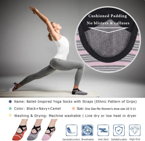 Ozaiic Yoga Socks for Women Non-Slip Grips & Straps, Ideal for Pilates, Pure Barre, Ballet, Dance, Barefoot Workout - Image 6