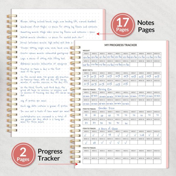 2025 Fitness Workout Journal Planner for Women & Men, from JAN 2025 - DEC 2025 Exercise Planner, 6.4" x 8.3" Fitness Tracker Journal Essentials for Goals, Tracking, Gifts with PVC Plastic Cover, Pink - Image 5