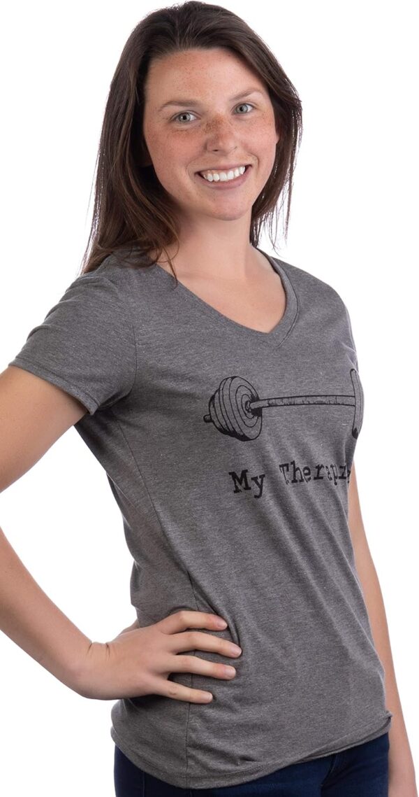 My Therapist (Barbell) | Funny Workout Working Out Weight Lifting Lifter V-Neck Women - Image 3