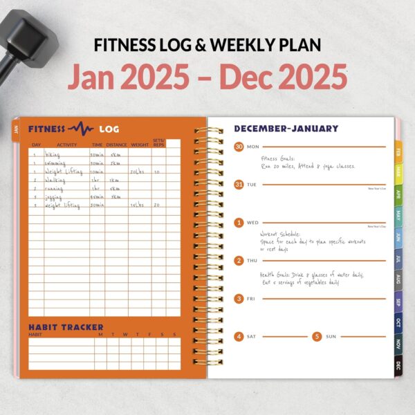 2025 Fitness Workout Journal Planner for Women & Men, from JAN 2025 - DEC 2025 Exercise Planner, 6.4" x 8.3" Fitness Tracker Journal Essentials for Goals, Tracking, Gifts with PVC Plastic Cover, Pink - Image 2