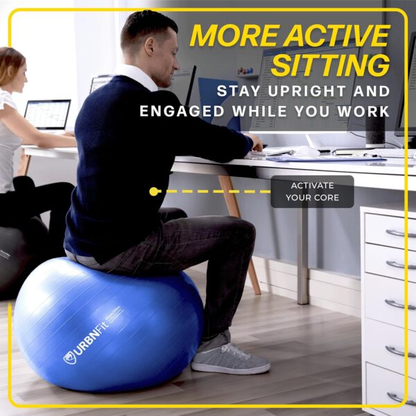 URBNFit Exercise Ball - Yoga Ball in Multiple Sizes for Workout, Pregnancy, Stability - Anti-Burst Swiss Balance Ball w/Quick Pump - Fitness Ball Chair for Office, Home, Gym - Image 5