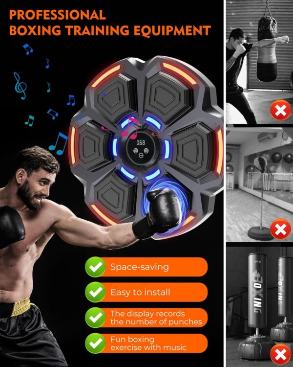 snawowo Music Boxing Machine for Adults, Bluetooth Music Punching Machine with Gloves, Electronic LED Boxing Training Equipment Wall Mounted, 9 Modes & 9 Speeds, Home Indoor Workout Trainer Equipment - Image 4