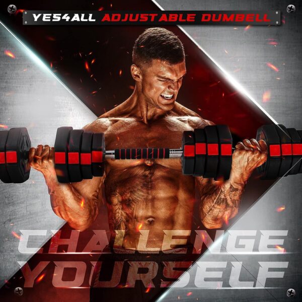 Yes4All Upgraded 44lbs/66lbs Pair Adjustable Weights Dumbbells Set, Free Weights Dumbbells Set with Connector, Cement Mixture - Image 7