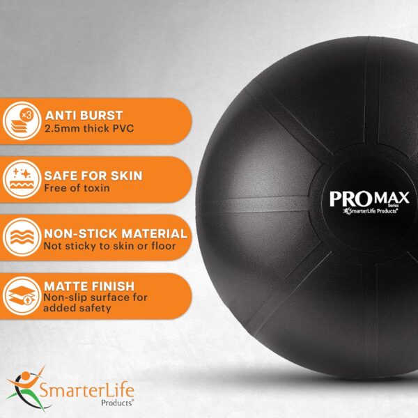 SmarterLife PRO MAX Workout Exercise Ball for Fitness, Yoga, Balance, Stability, or Birth Ball for Pregnancy and Labor, Great as Yoga Ball Chair for Office or Home Gym Equipment - Image 3