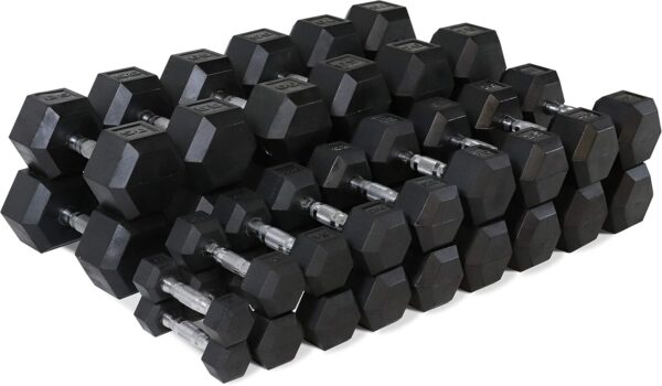 WF Athletic Supply Rubber Coated Solid Steel Cast-Iron Pair Dumbbells, Rubber Hex Dumbbells, Hex Weights Dumbbells for Muscle Toning, Full Body Workout, Home Gym Dumbbells, Pair - Image 4