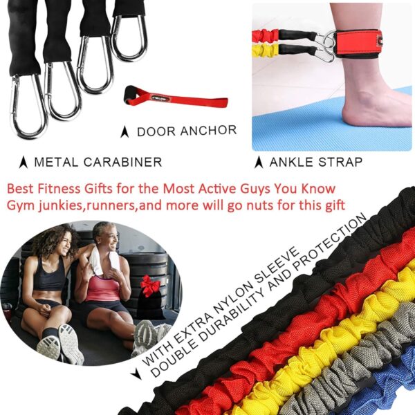 Resistance Bands, 15 Pieces Exercise Elastic Bands Set, 20lbs to 40lbs Resistance Tubes with Heavy Duty Protective Nylon Sleeves Anti-Snap for Fitness SUPALAK - Image 5