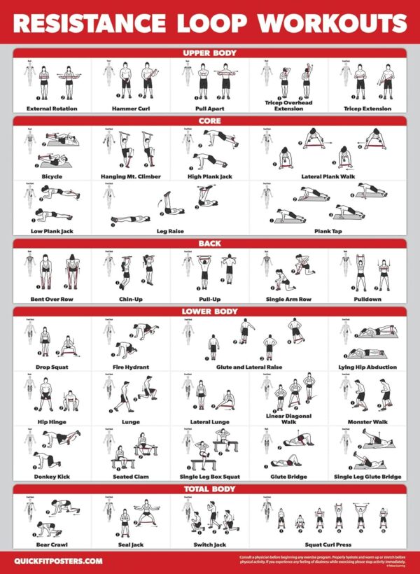 4 Pack - Resistance Bands Workout Exercise Posters Volume 1, 2 & 3 + Resistance Loops Fitness Chart (LAMINATED, 18" x 24") - Image 6