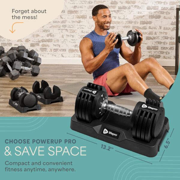 LifePro Adjustable Dumbbell Set/Single – 90lb, 25lb Dumbbells Set of 2, and Single piece - Quick Change Rotating Hand Weights for Women/Men at Home Gym Weight System, Ideal for Home Strength Training - Image 4