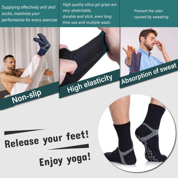 Muezna Men's Non-Slip Yoga Socks, Anti-Skid Pilates, Barre, Bikram Fitness Hospital Slipper Socks with Grips - Image 6