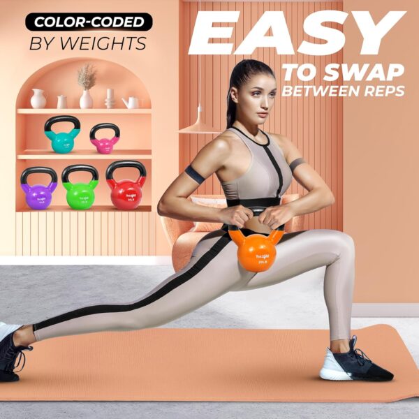 Yes4All 5-65lbs Kettlebells Vinyl Coated Cast Iron for Dumbbell Weights Exercises, Gym, Fitness, Full Body Workout Equipment Push up, Grip and Strength Training - Image 4
