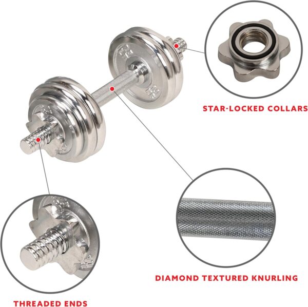 Sunny Health & Fitness Elite Adjustable Dumbbell 15/25/35/45/55 LB (Single Dumbbell) Space Saver, Secure Quick-Lock, Anti-Slip Steel Handle, Home Gym Fitness Optional Chrome Dumbbell Set (Pair) 33 LB - Image 3