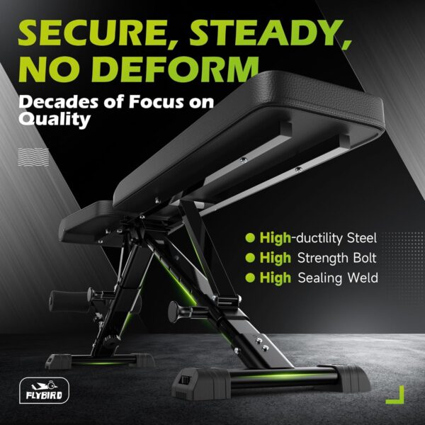 FLYBIRD Weight Bench, Adjustable Strength Training Bench for Full Body Workout with Fast Folding-New Version - Image 2