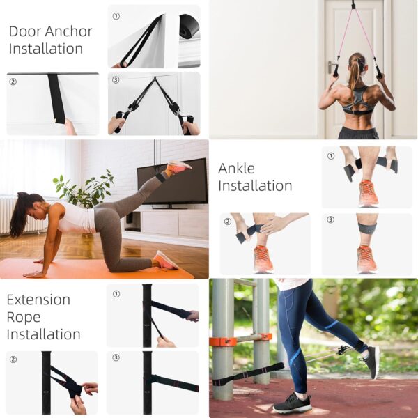 Resistance Band Set. Exercise Bands with Handles, Door Anchor and Ankle Strap. Home Gym, Supports Full-Body Workouts - with Fitness Poster and Video - Image 6