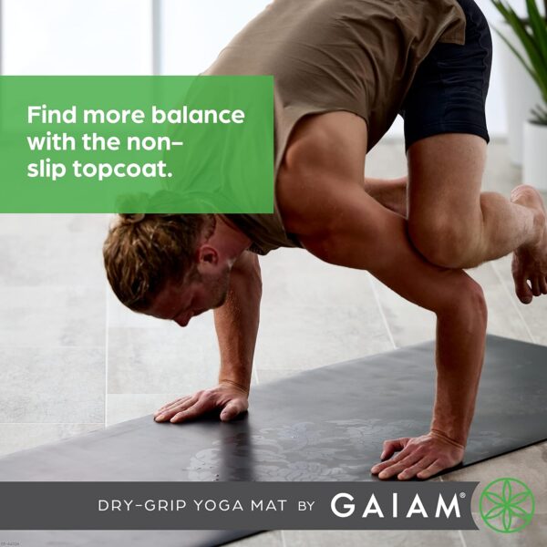 Gaiam Dry-Grip Yoga Mat - 5mm Thick Non-Slip Exercise & Fitness Mat for Standard or Hot Yoga, Pilates and Floor Workouts - Cushioned Support, Non-Slip Coat - 68 x 24 Inches - Image 5