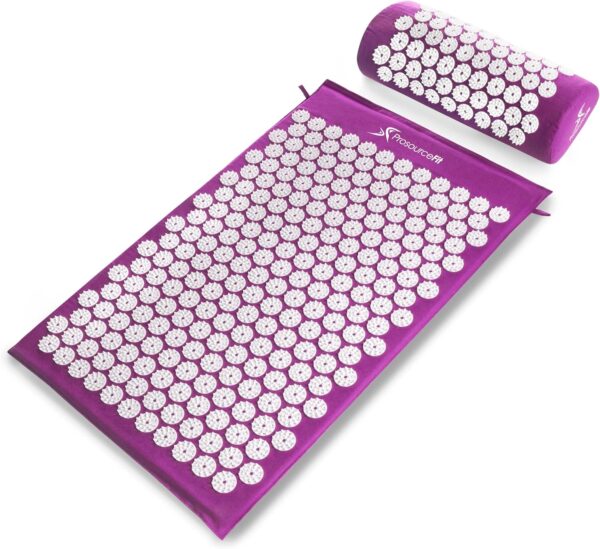 ProsourceFit Acupressure Mat and Pillow Set for Back/Neck Pain Relief and Muscle Relaxation, Large - Green/White