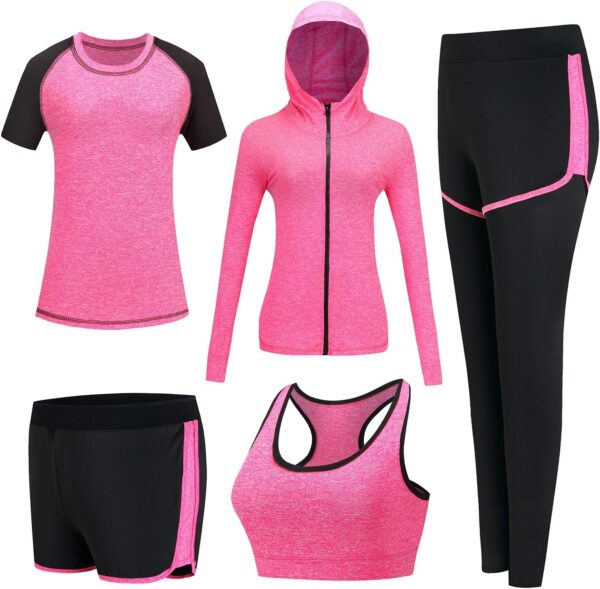 5pcs Workout Outfits for Women Athletic Sets Sport Suits Yoga Gym Fitness Exercise Clothes Jogging Tracksuits