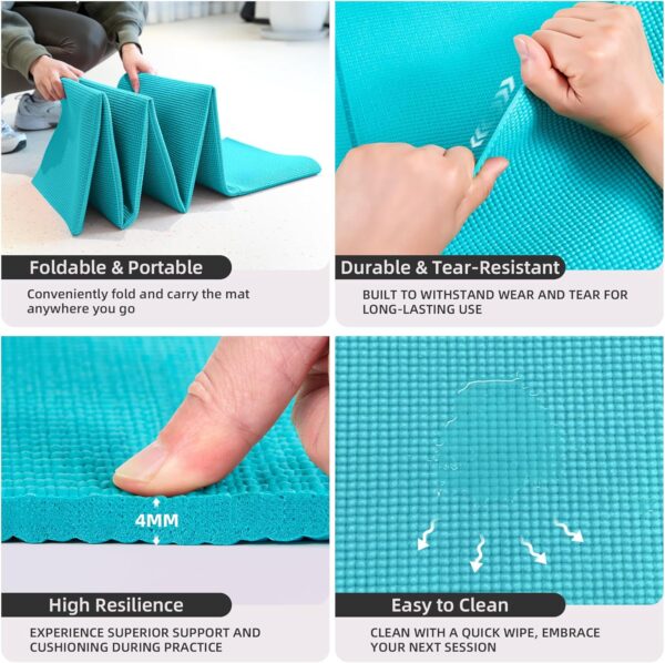 Foldable Yoga Mat for Travel, 68"x24" Folding Travel Gym Mat for Women Yoga Studio, Packable and Portable Pilates Mat with Storage Bag Easy to Carry, Lightweight Travel Workout Mat, 2mm/4mm - Image 6