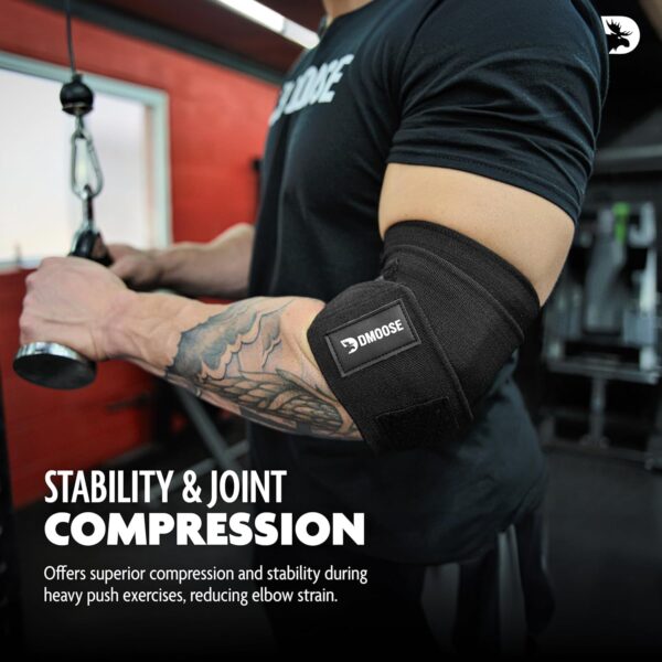 DMoose Fitness Elbow Wraps for Weightlifting (Pair) - 40'' Adjustable Elbow Strap for Gym Workout & Bench Press, Compression Elbow Wraps for Tendonitis & Joint Support, Elbow Sleeve Weightlifting Wrap - Image 6
