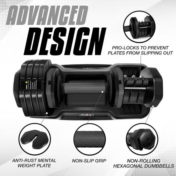 Yes4All 25/55LB Adjustable Dumbbells Pair/Single, 5-in-1 Dumbbells Adjustable Weights with Anti-Slip Handle & Sturdy Prolocks - Image 4