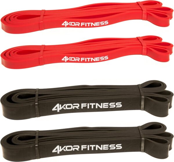 Pull Up Assist Band Set 2 Red and 2 Black Heavy Duty 41" Resistance Bands for Mobility, Crossfit, Weightlifting, Therapy, Home or Gym Workouts and More - Red 15-35lbs, Black 20-70lbs