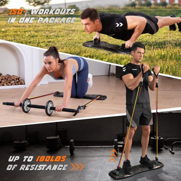 LALAHIGH Portable Home Gym System: Large Compact Push Up Board, Pilates Bar & 20 Fitness Accessories with Resistance Bands Ab Roller Wheel - Full Body Workout for Men and Women, Gift for Boyfriend - Image 5