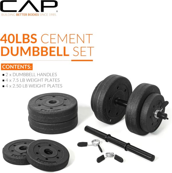 CAP Barbell 40-Pound Adjustable Cement Dumbbell Set – Versatile Vinyl Coated Weights for Home Gym Excellence - Image 2