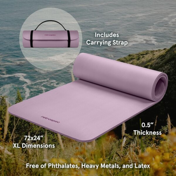Retrospec Solana Yoga Mat 1/2" Thick w/Nylon Strap for Men & Women - Non Slip Exercise Mat for Yoga, Pilates, Stretching, Floor & Fitness Workouts - Image 2