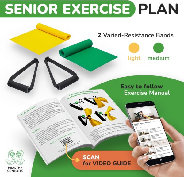 Chair Exercises for Seniors - Two Resistance Bands, Handles, and Printed Exercise Guide. Adjustable Fitness Equipment for Seniors, Elderly Home. Occupational & Physical Therapy Aids - Image 3