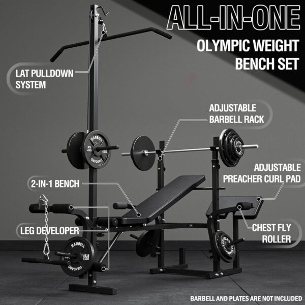 Mikolo 8 in 1 Olympic Weight Bench Set with Leg Extension and Leg Curl, Multi-Function Bench Press Set with Preacher Curl Pad and Chest Fly, Full-Body Strength Training Equipment - Image 2