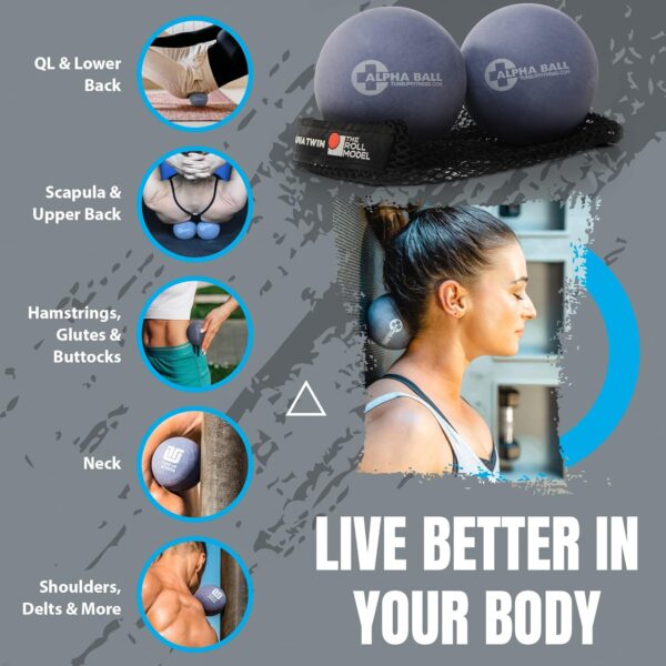 Tune Up Fitness – Alpha Twin Set in Tote | Larger Sized Yoga Massage Therapy Balls | Trigger Point Ball, Myofascial Release and Pain Relief for Upper & Lower Back, IT Band, QL, Hamstrings, Glutes - Image 4