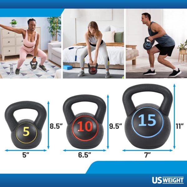 US Weight Plastic Kettlebell Set - 5, 10, and 15 Pound Kettlebells - Image 6