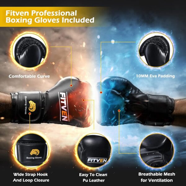 FITVEN Freestanding Punching Bag with Boxing Gloves Heavy Boxing Bag with Suction Cup Base for Adult Kids - Men Stand Kickboxing Bag - Image 6