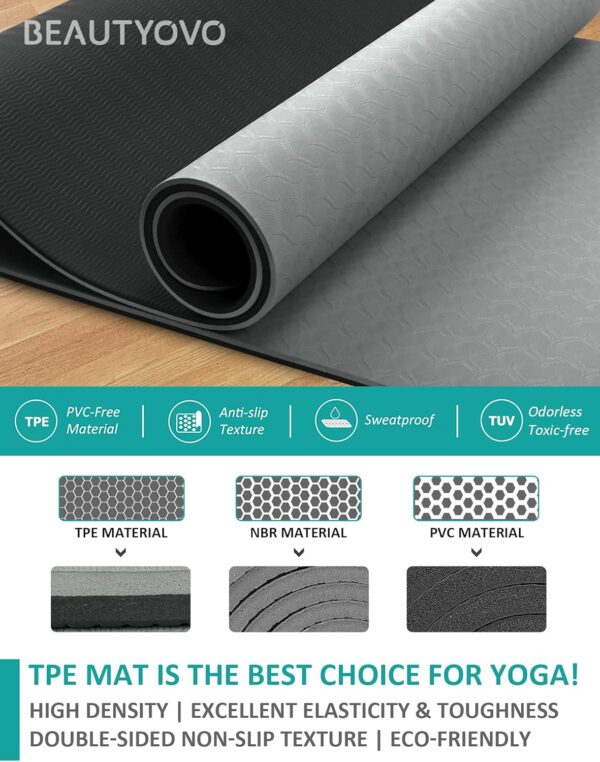 BEAUTYOVO Yoga Mat with Strap, 1/3| 1/4 Inch Extra Thick Yoga Mat Double-sided Non Slip, Professional TPE| PVC Yoga Mats for Women Men, Workout Mat for Yoga, Pilates and Floor Exercises - Image 6