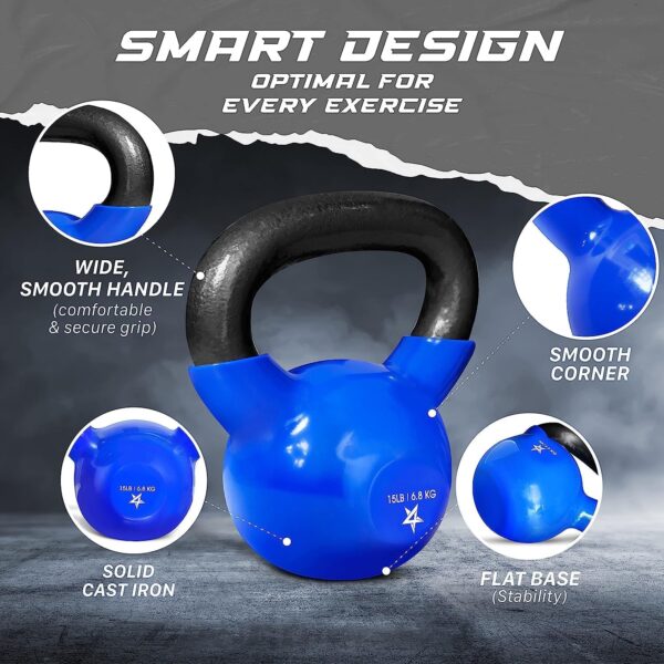 Yes4All 5-65lbs Kettlebells Vinyl Coated Cast Iron for Dumbbell Weights Exercises, Gym, Fitness, Full Body Workout Equipment Push up, Grip and Strength Training - Image 3