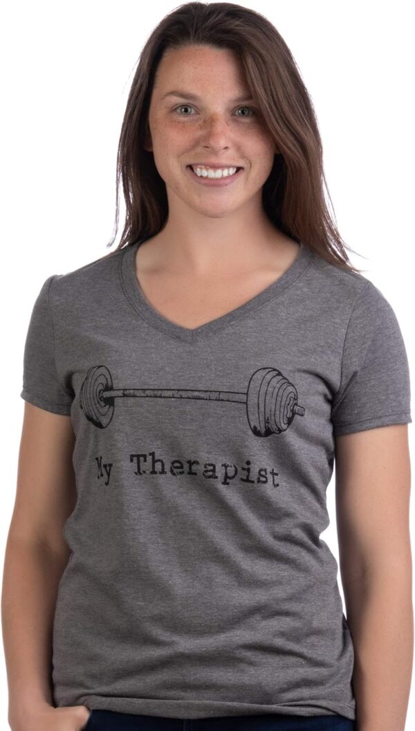 My Therapist (Barbell) | Funny Workout Working Out Weight Lifting Lifter V-Neck Women - Image 2