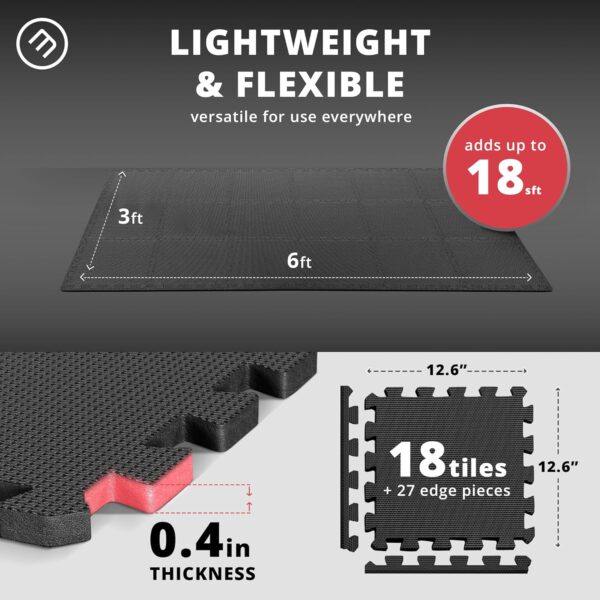 Gym Flooring Set - Interlocking EVA Soft Foam Floor Mat, 18 Pieces Puzzle Rubber Tiles Protective Ground Surface Protection, Play Workout Exercise Mats Underlay Matting Sports Pool Home Fitness Garage - Image 2