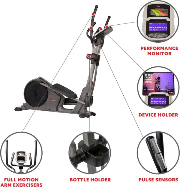 Sunny Health & Fitness Programmable 16 Electro-Magnetic Elliptical Cross Trainer Exercise Machine, Full-Body Cardio Equipment w/ 24 Pre-Built Workouts, 330LB Capacity,Optional Free SunnyFit App Link - Image 3